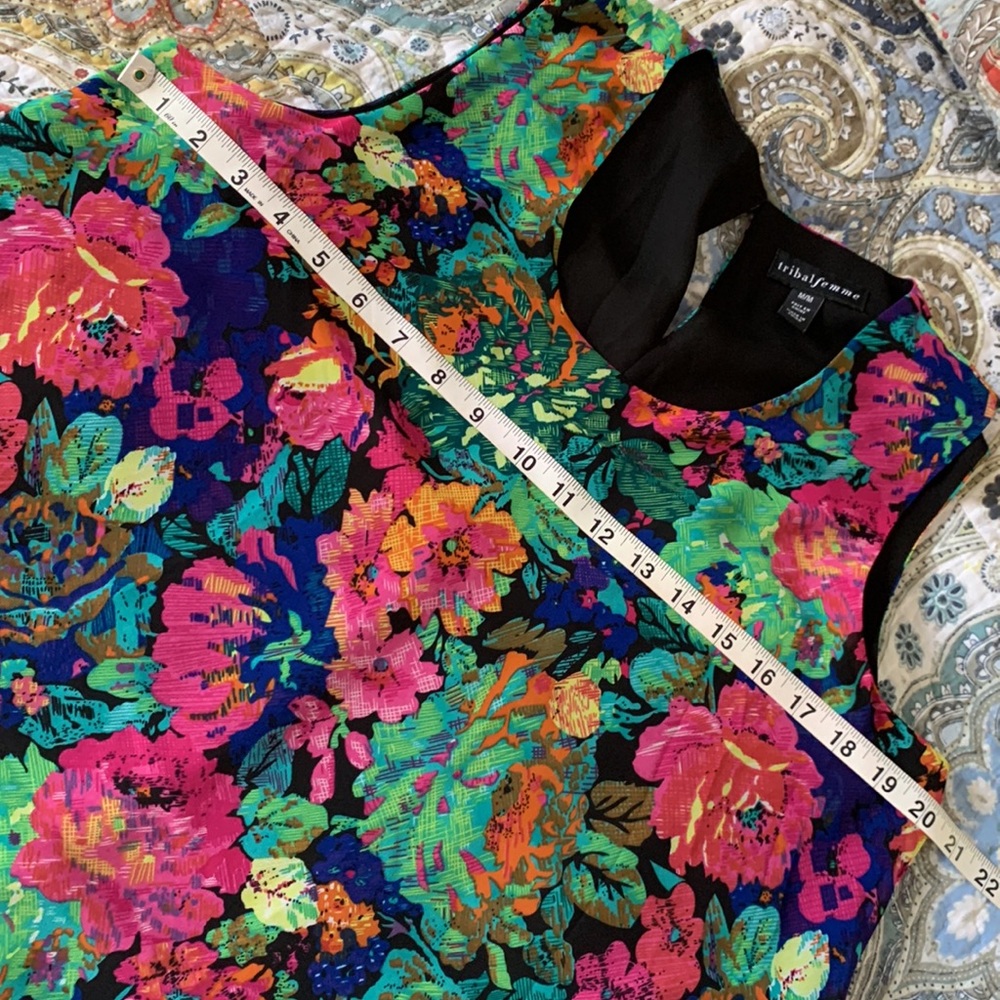 Tribal femme floral flowy shift dress M - Picture 9 of 11